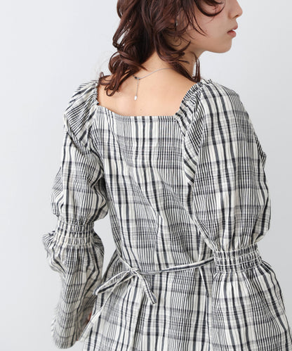 チェック前開きビスチェ風チュニック