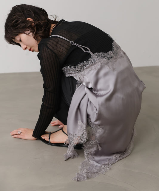 レースアシンメトリーサテンキャミソール