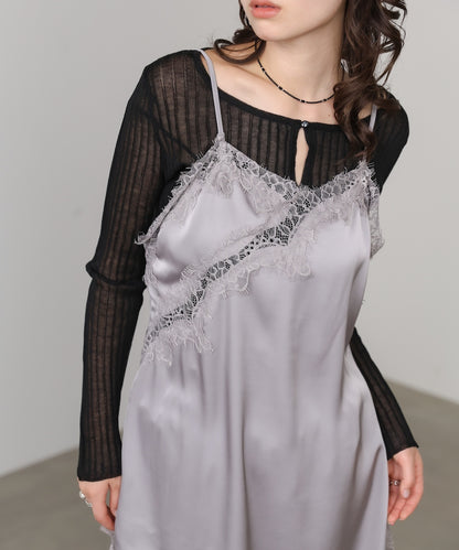 レースアシンメトリーサテンキャミソール
