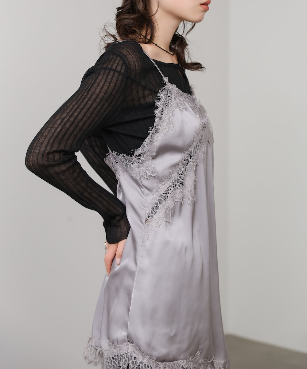 レースアシンメトリーサテンキャミソール