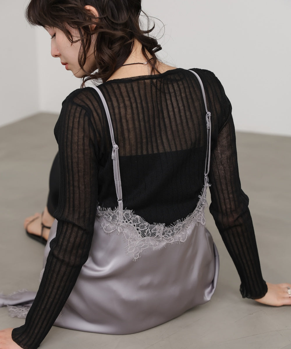 レースアシンメトリーサテンキャミソール