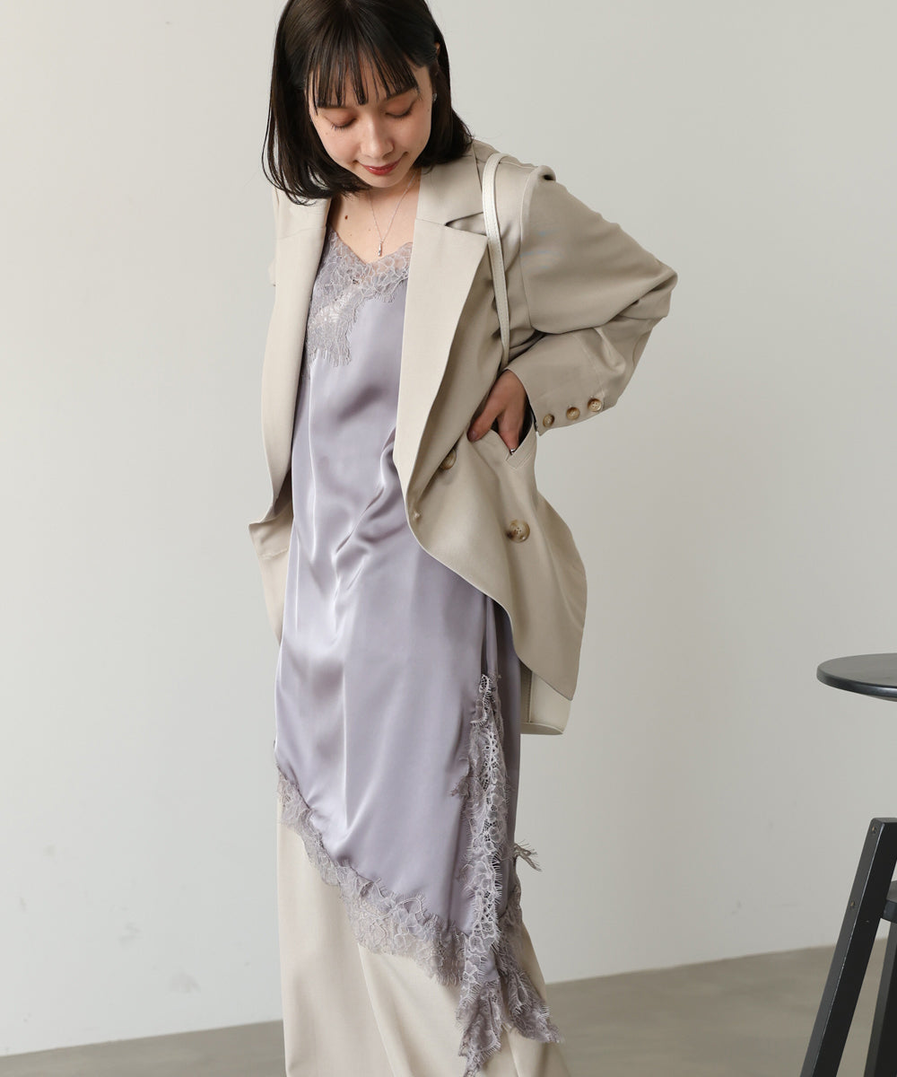 レースアシンメトリーサテンキャミソール