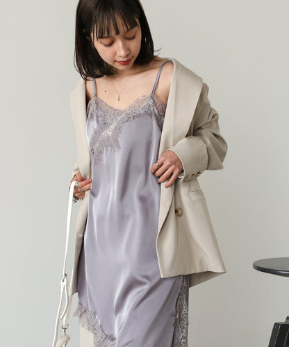 レースアシンメトリーサテンキャミソール