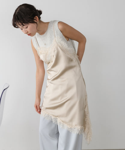 レースアシンメトリーサテンキャミソール