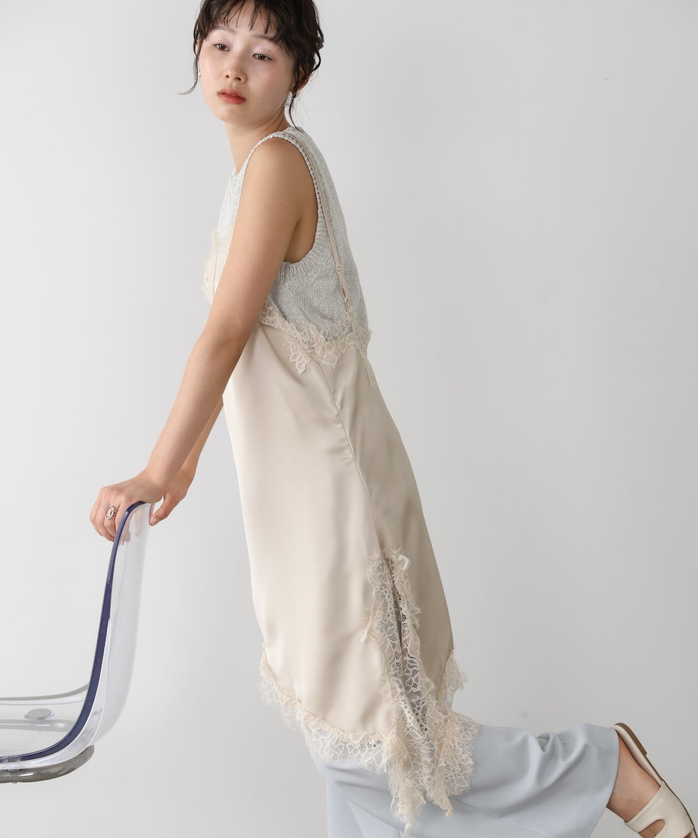 レースアシンメトリーサテンキャミソール