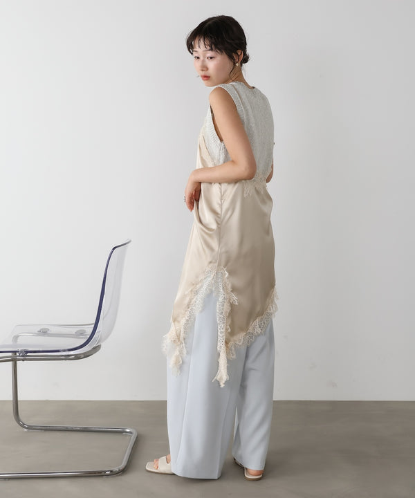 レースアシンメトリーサテンキャミソール