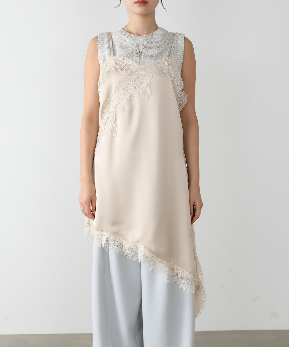 レースアシンメトリーサテンキャミソール