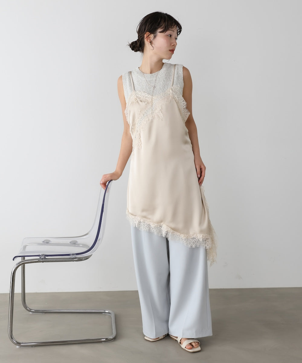 レースアシンメトリーサテンキャミソール