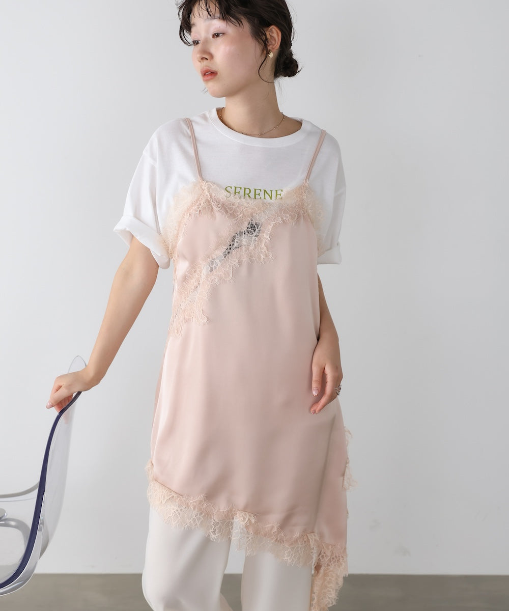 レースアシンメトリーサテンキャミソール