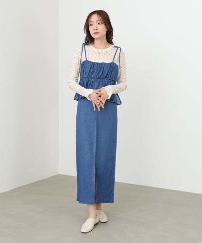 デニムペプラムギャザーキャミワンピース