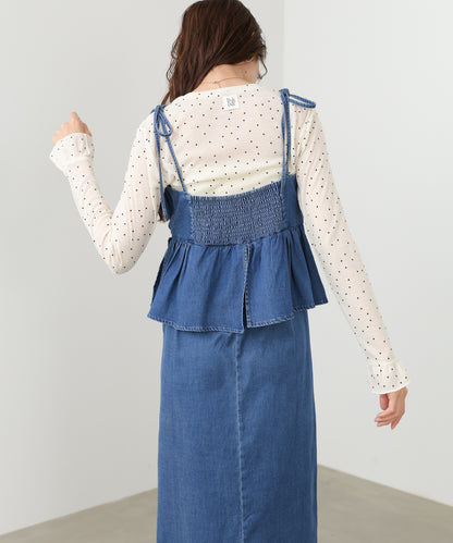 デニムペプラムギャザーキャミワンピース