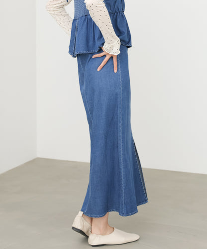 デニムペプラムギャザーキャミワンピース