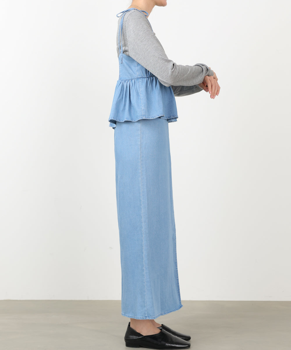 デニムペプラムギャザーキャミワンピース