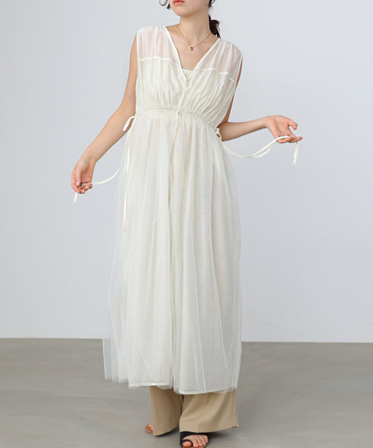 ビスチェ風切り替えチュールドッキングワンピース