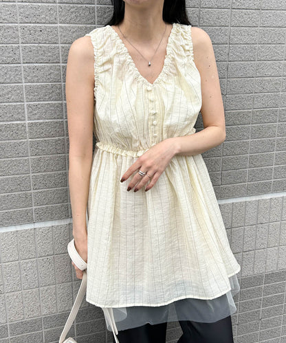 ラメストライプウエストギャザーチュニック
