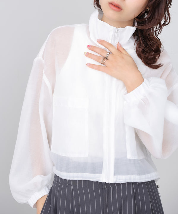 スタンド襟シアーブルゾン