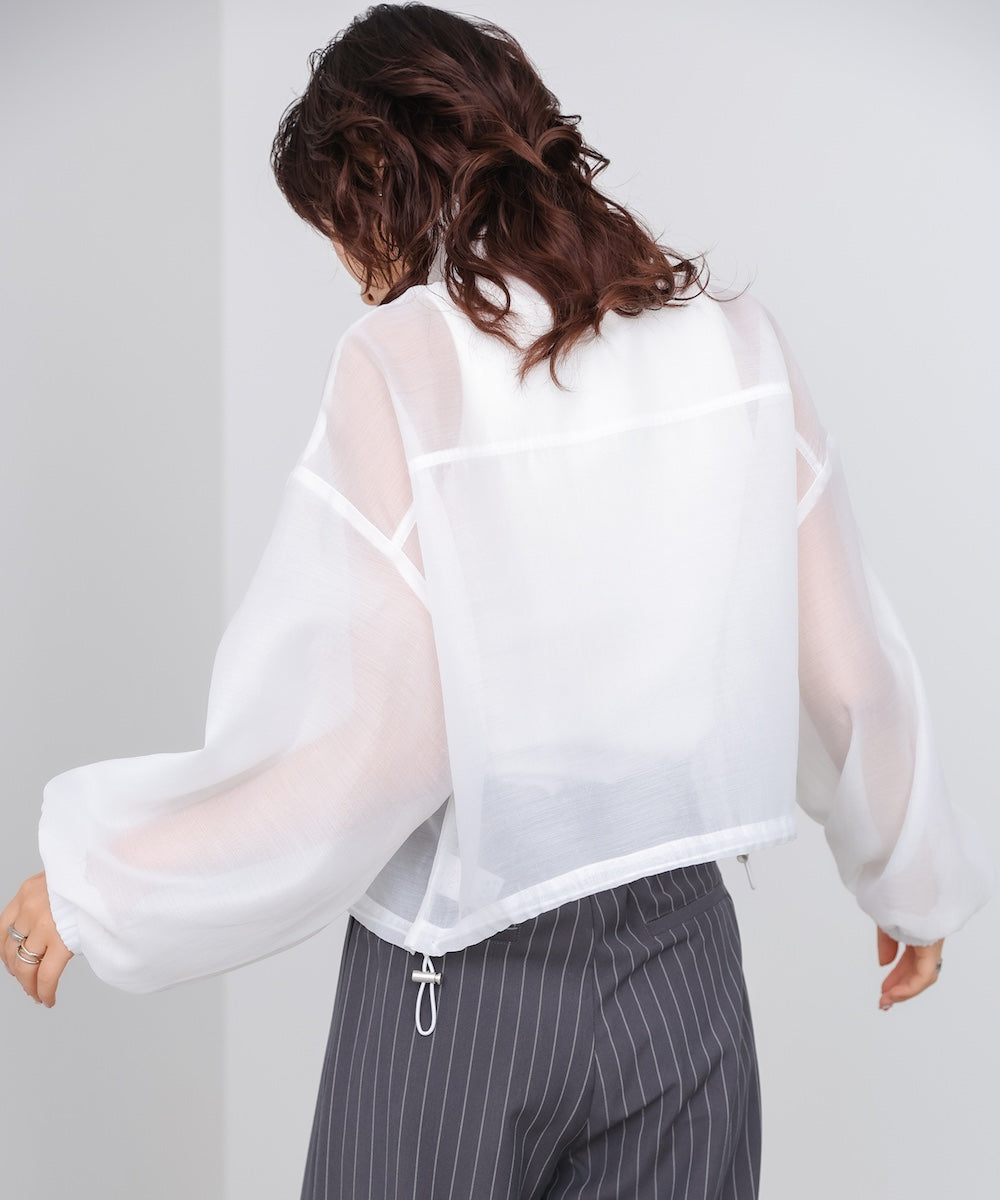 スタンド襟シアーブルゾン