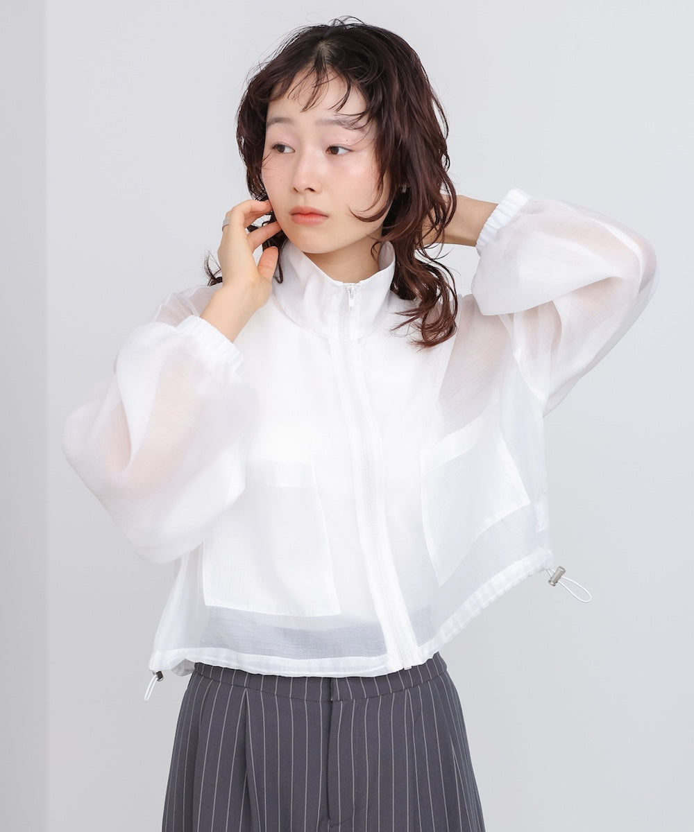 スタンド襟シアーブルゾン