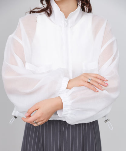 スタンド襟シアーブルゾン