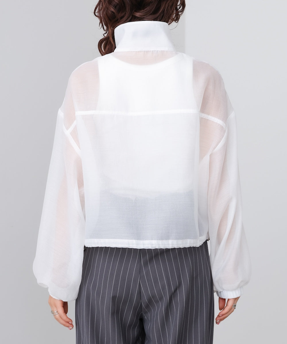 スタンド襟シアーブルゾン