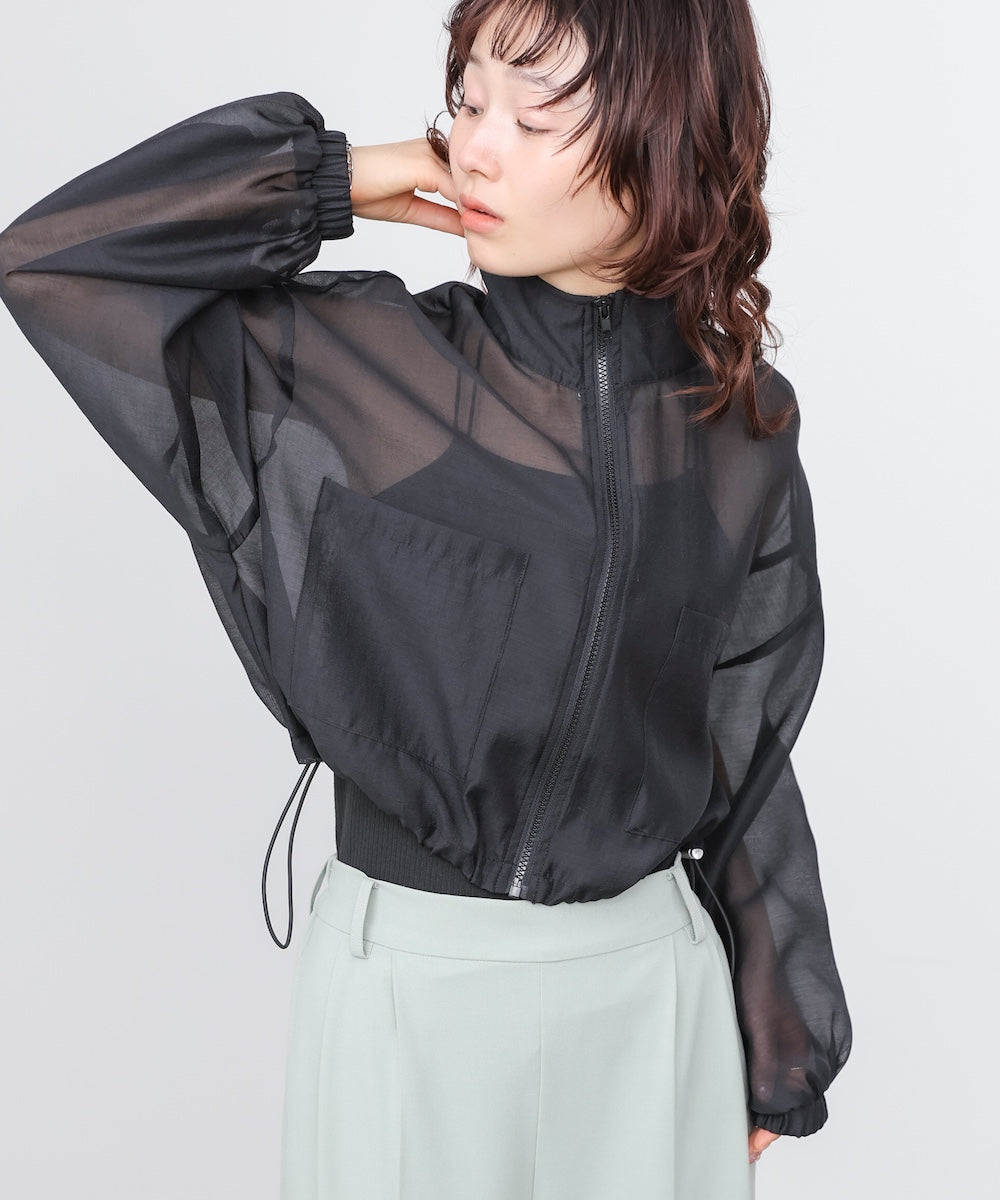 スタンド襟シアーブルゾン