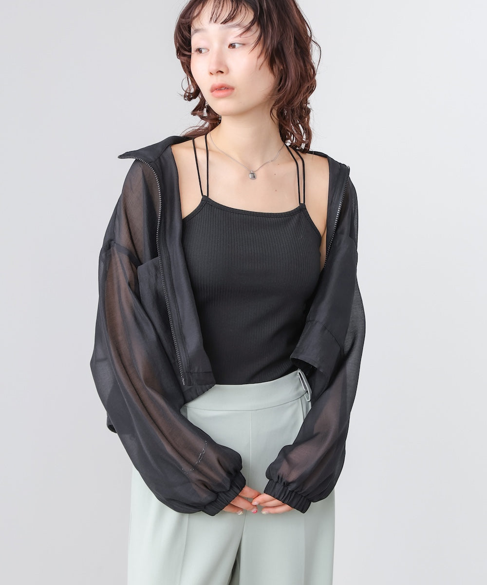 スタンド襟シアーブルゾン