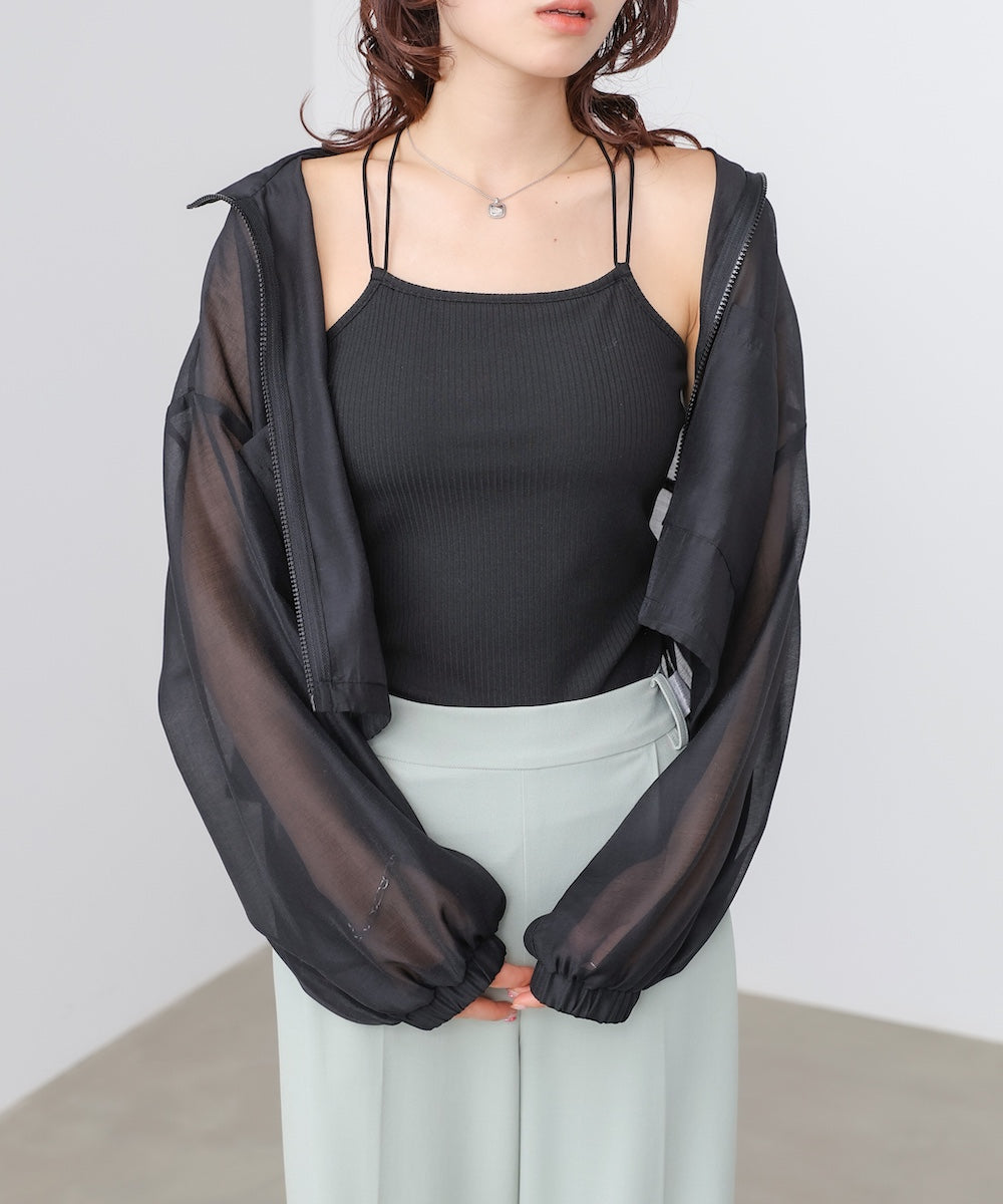 スタンド襟シアーブルゾン