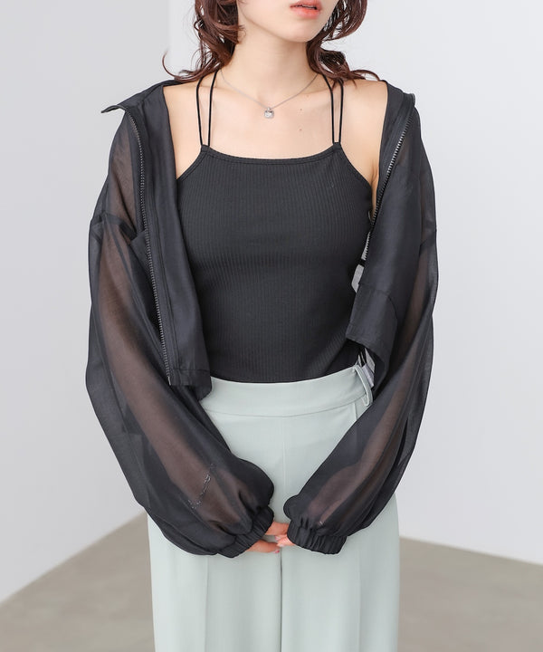 スタンド襟シアーブルゾン