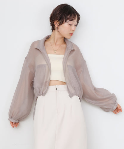 スタンド襟シアーブルゾン