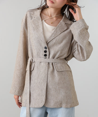 リネンライクジャケット（ベルト付き）