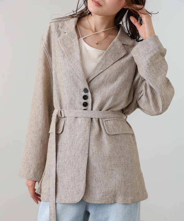 リネンライクジャケット（ベルト付き）