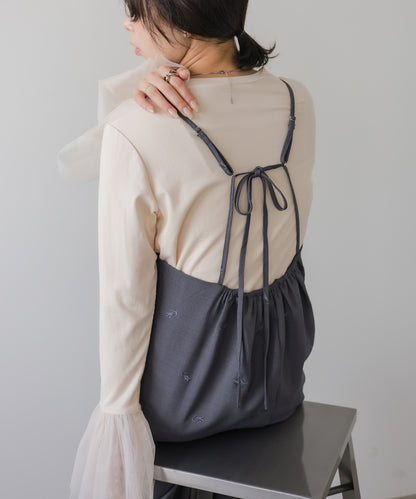 ◆発売前◆【セットアップ対応】刺繍バックリボンキャミワンピース