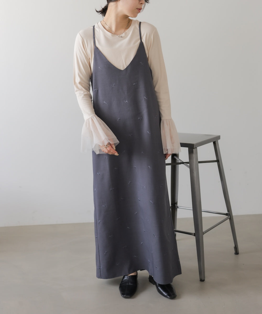 ◆発売前◆【セットアップ対応】刺繍バックリボンキャミワンピース