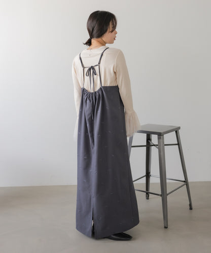 ◆発売前◆【セットアップ対応】刺繍バックリボンキャミワンピース