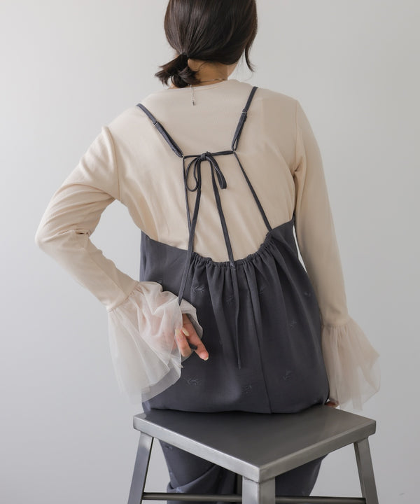 ◆発売前◆【セットアップ対応】刺繍バックリボンキャミワンピース