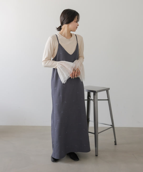 ◆発売前◆【セットアップ対応】刺繍バックリボンキャミワンピース