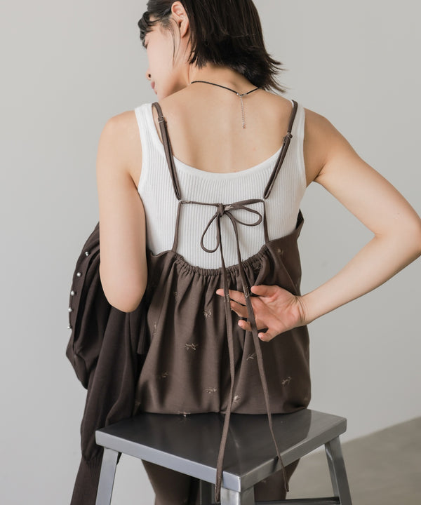 ◆発売前◆【セットアップ対応】刺繍バックリボンキャミワンピース