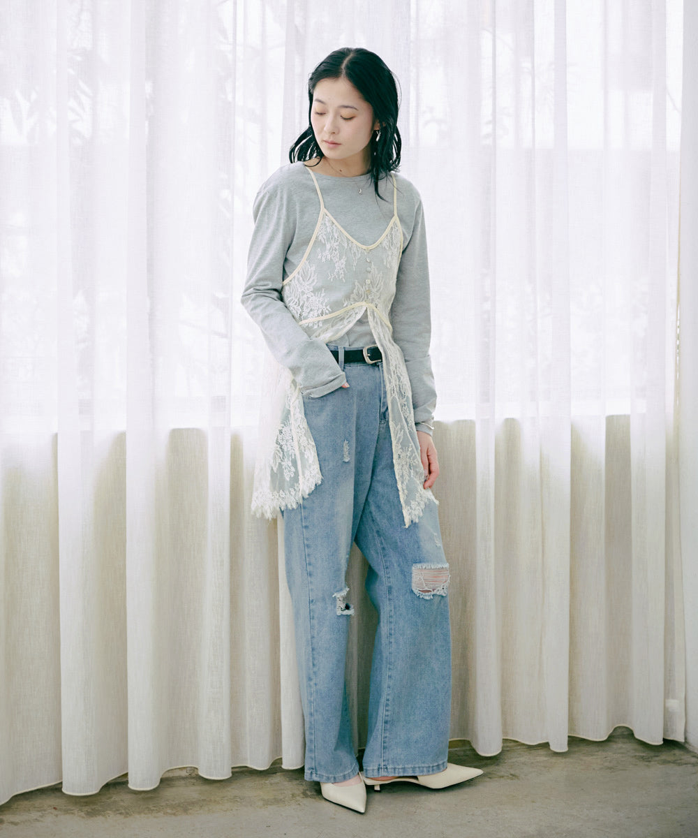 【サイズ展開あり】ストレートダメージデニムパンツ