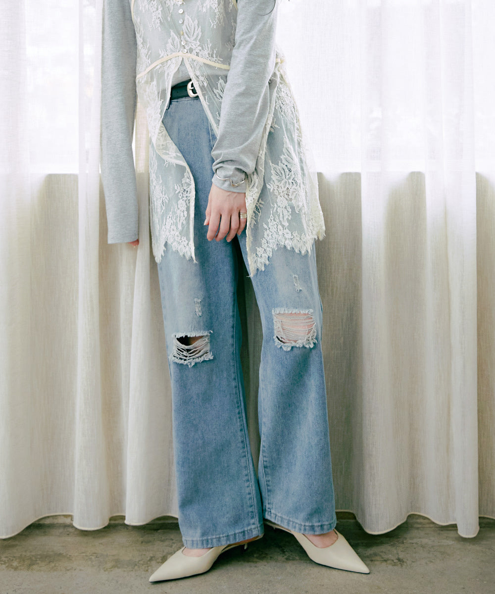 【サイズ展開あり】ストレートダメージデニムパンツ