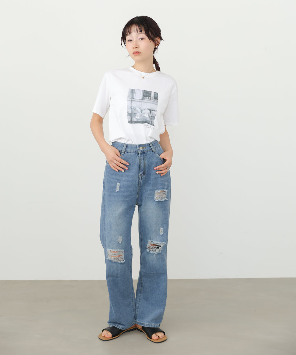 【サイズ展開あり】ストレートダメージデニムパンツ