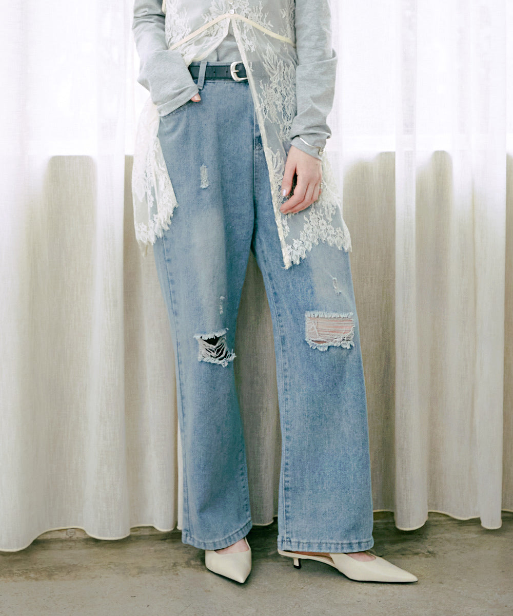 【サイズ展開あり】ストレートダメージデニムパンツ