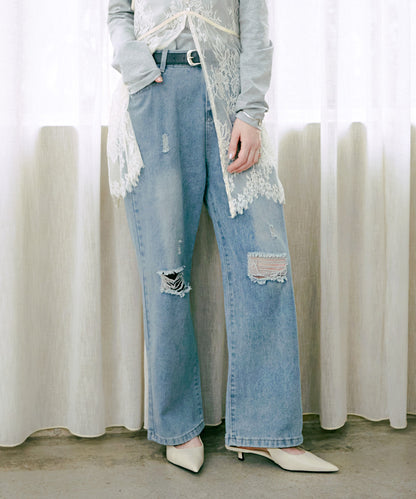 【サイズ展開あり】ストレートダメージデニムパンツ