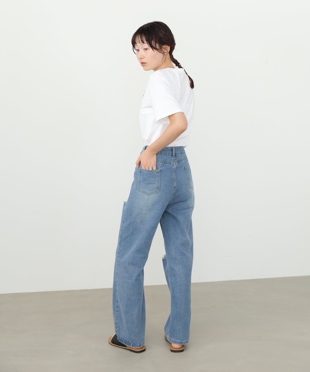 【サイズ展開あり】ストレートダメージデニムパンツ
