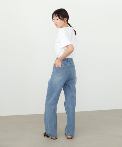 【サイズ展開あり】ストレートダメージデニムパンツ