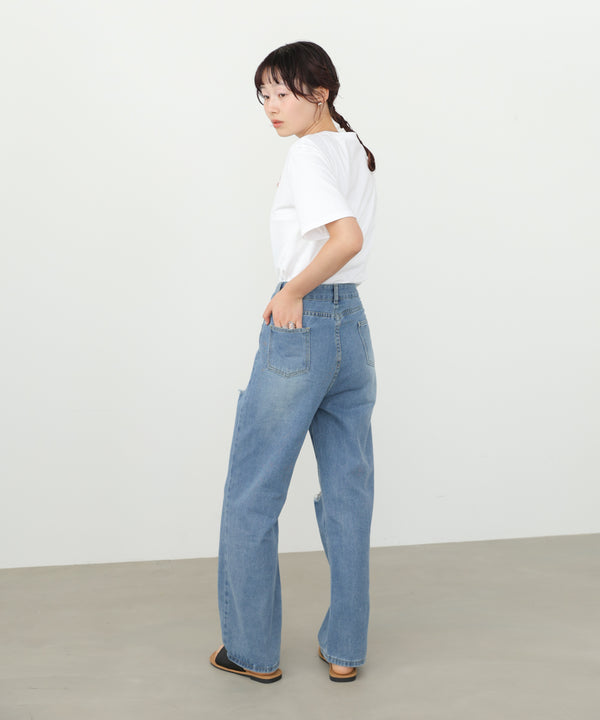 【サイズ展開あり】ストレートダメージデニムパンツ