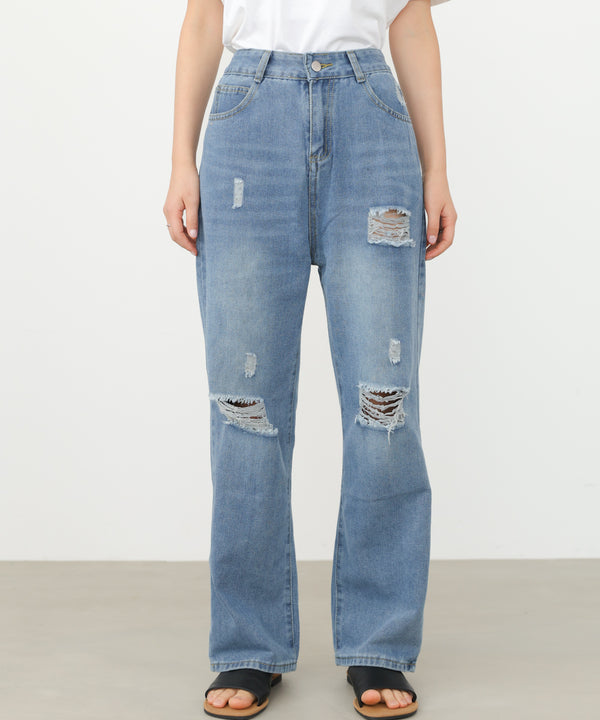 【サイズ展開あり】ストレートダメージデニムパンツ