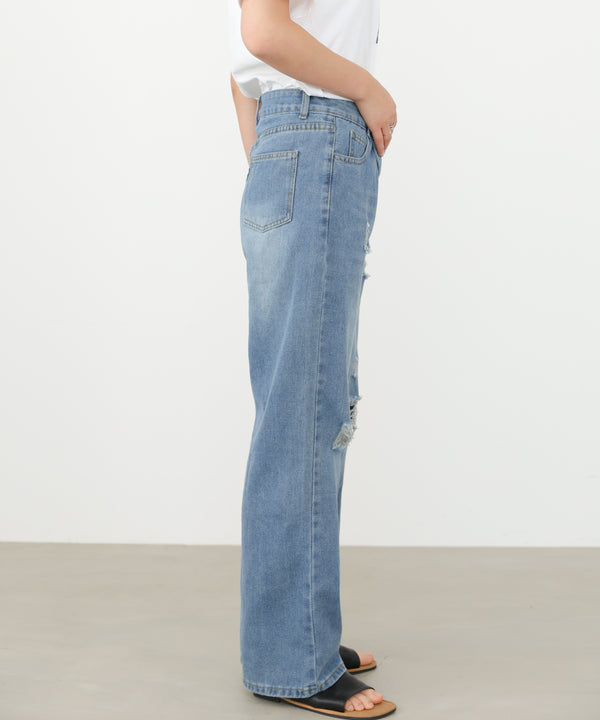 【サイズ展開あり】ストレートダメージデニムパンツ