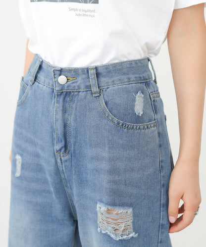 【サイズ展開あり】ストレートダメージデニムパンツ