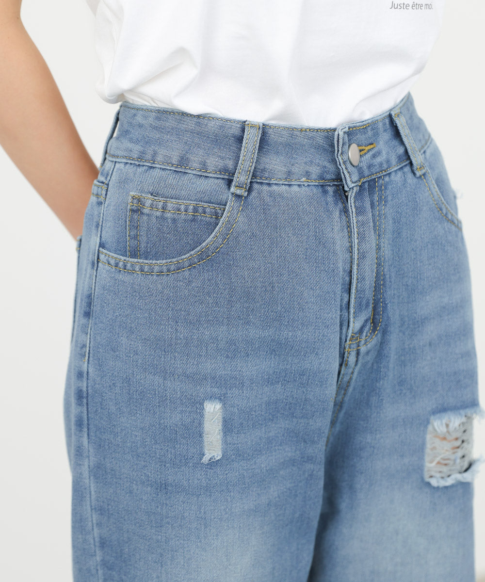 【サイズ展開あり】ストレートダメージデニムパンツ