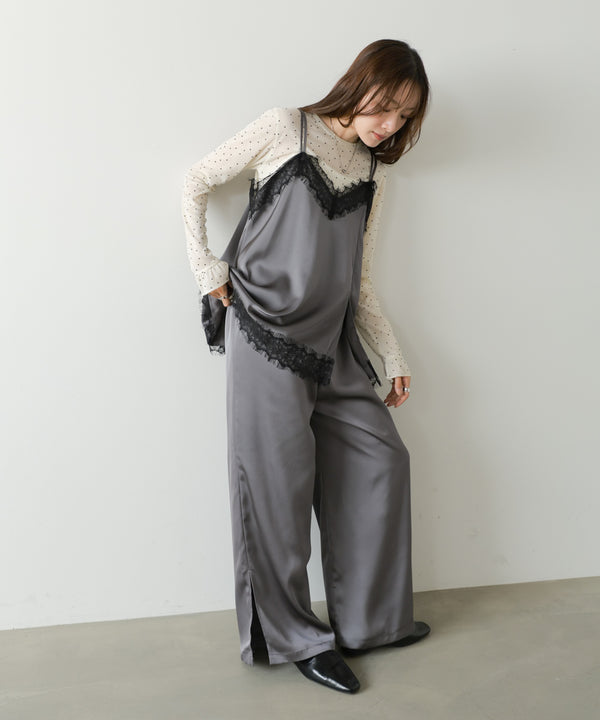 ◆発売前◆【セットアップ対応】サテンスリットパンツ